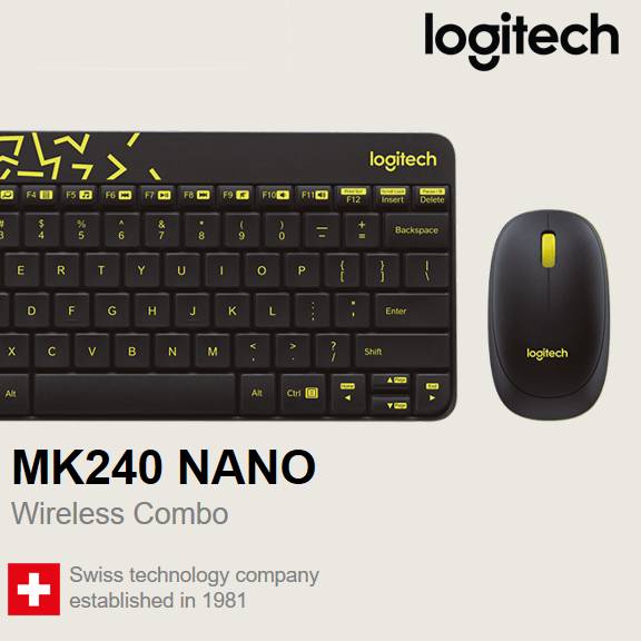 Logitech MK240 Nano Wireless Keyboard and Mouse Combo (Black/Chartreuse Yellow) (920-008202)
